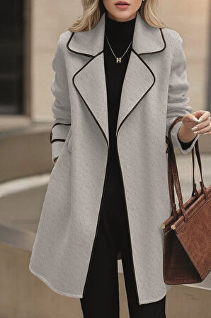 Kaşe Kadın Şık Yaka Kaban ve Kemer