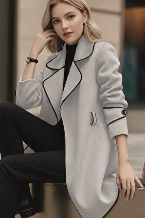 Kaşe Kadın Şık Yaka Kaban ve Kemer