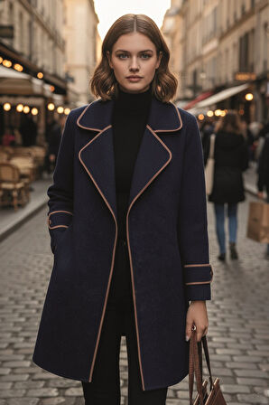 Özel Tasarım Kaşe Kadın Şık Yaka Kaban ve Kemer