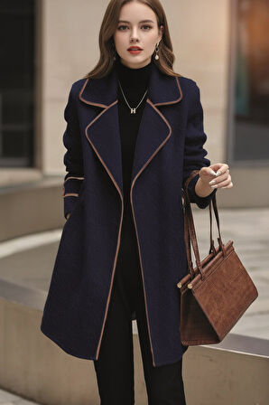 Özel Tasarım Kaşe Kadın Şık Yaka Kaban ve Kemer