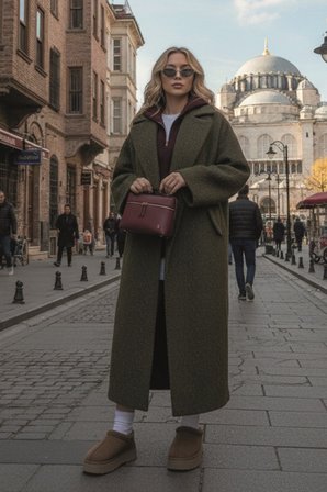Kışlık Astarlı Detaylı Kadın Kaşmir Kaban
