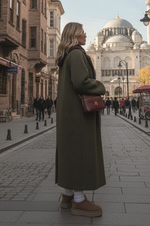 Kışlık Astarlı Detaylı Kadın Kaşmir Kaban