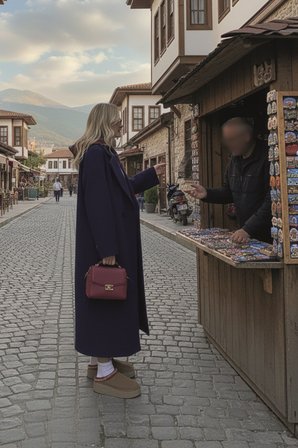 Kışlık Astarlı Sırtı Detaylı Kadın Kaşmir Kaban