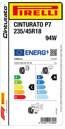 PİRELLİ 235/45R18 94W CİNTURATO P7 YAZ LASTİĞİ ÜRETİM YILI:2024