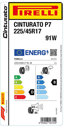 PİRELLİ 225/45R17 91W CİNTURATO P7 YAZ LASTİĞİ ÜRETİM YILI:2023