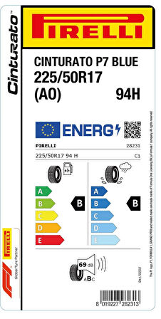 Pirelli 225/50R17 94H CİNT P7  AO Yaz Lastiği Üretim Yılı:2023