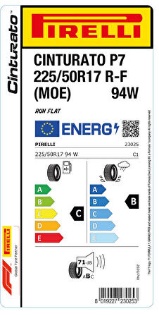 PİRELLİ 225/50R17 94W RFT CİNTURATO P7 MOE YAZ LASTİĞİ ÜRETİM YILI:2024