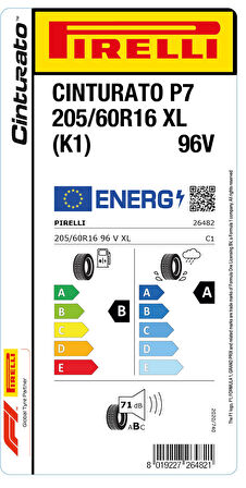 PİRELLİ 205/60R16 96V XL CİNTURATO P7 YAZ LASTİĞİ ÜRETİM YILI:2024