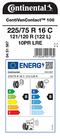 CONTİNENTAL 225/75R16C 121/120C VANCONTACT 100 YAZ LASTİĞİ ÜRETİM YILI:2023