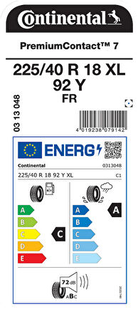 CONTİNENTAL 225/40R18 92Y XL FR PC7 YAZ LASTİĞİ ÜRETİM YILI:2025