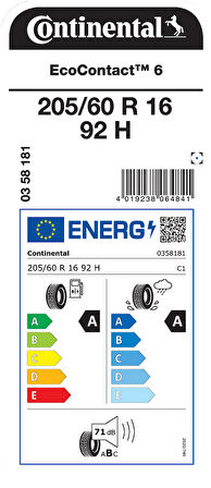 CONTİNENTAL 205/60R16 92H EC6 YAZ LASTİGİ ÜRETİM YILI:2024