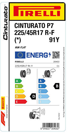 PİRELLİ 225/45R17 91Y RFT * CİNT P7 YAZ LASTİGİ ÜRETİM YILI:2022