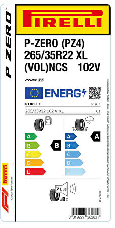 PİRELLİ 265/35R22 102V XL VOL NCS P ZERO YAZ LASTİGİ ÜRETİM YILI:2025