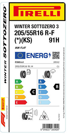 PİRELLİ 205/55R16 91H RFT * WINTER SOTTOZERO KIŞ LASTİGİ ÜRETİM YILI:2022