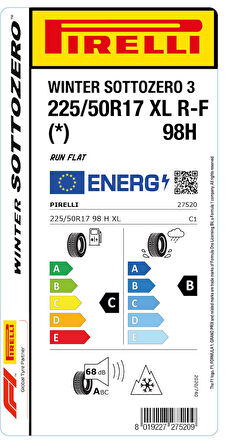 PİRELLİ 225/50R17 98H XL RFT * WINTER SOTTOZERO KIŞ LASTİGİ ÜRETİM YILI:2022