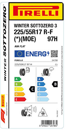 PİRELLİ 225/55R17 97H RFT * MOE WINTER SOTTOZERO KIŞ LASTİGİ ÜRETİM YILI:2023