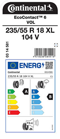 CONTİNENTAL 235/55R18 104V XL EC6 VOL YAZ LASTİGİ ÜRETİM YILI:2025