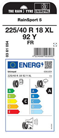 UNİROYAL 225/40R18 92Y XL FR RAİNSPORT 5 YAZ LASTİGİ ÜRETİM YILI:2025