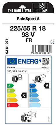 UNİROYAL 225/55R18 98V FR RAİNSPORT 5 YAZ LASTİGİ ÜRETİM YILI:2025