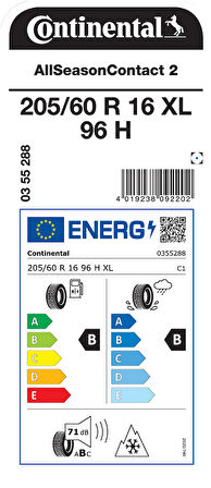 CONTİNENTAL 205/60R16 96H XL ASC 2 DÖRT MEVSİM LASTİGİ ÜRETİM YILI:2025
