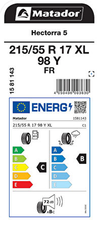 MATADOR 215/55R17 98Y XL FR HECTORRA 5 YAZ LASTİGİ ÜRETİM YILI:2025