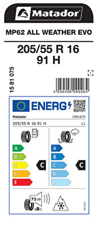 MATADOR 205/55R16 91H MP62 AWEVO DÖRT MEVSİM LASTİGİ ÜRETİM YILI:2025
