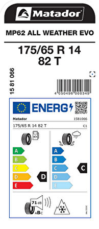 MATADOR 175/65R14 82T MP62 AWEVO DÖRT MEVSİM LASTİGİ ÜRETİM YILI:2025