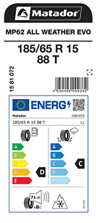 MATADOR 185/65R15 88T MP62 AWEVO DÖRT MEVSİM LASTİGİ ÜRETİM YILI:2025