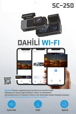 Kayıt Cihazı 4K 3.2'' Ekran 2 Kameralı Araç İçi Kamera SC-250