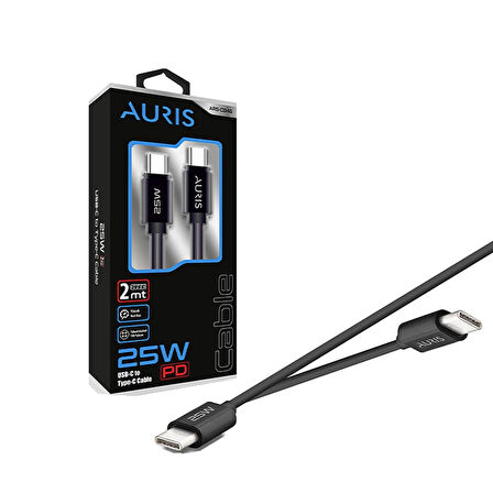 Syrox SC30B Araç Çakmaklık Şarj Aleti PD30W, 3.1Amper LCD Ekran + Auris CB46 Type-C To Type-C USB Kablo 25W 200Cm