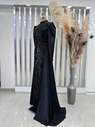 Kuyruklu Saten Abiye Yaprak