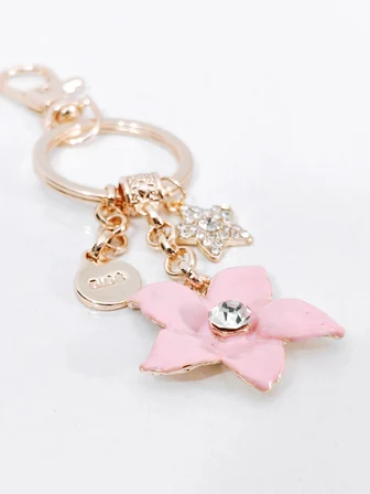 Zirkon Taşlı Yıldız ve Çiçek Figürlü Rose Gold Lüks Anahtarlık & Çanta Aksesuarı