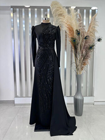 Kuyruklu Saten Abiye Yaprak