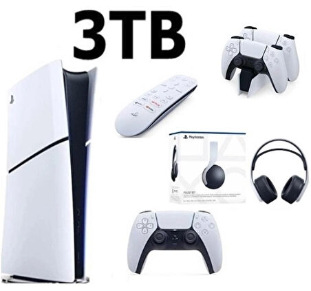 Sony Playstation 5 Slim Dijital 3TB + Şarj İstasyonu+ Media Kumanda +3D PLUS KULAKLIK