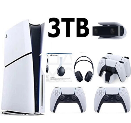 Playstation 5 Slim Cd Edition 3TB +2.Dualsense Kol +Kamera+3D Plus Kulaklık+ Şarj İstasyonu