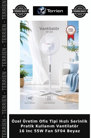 Özel Üretim Ofis Tipi Hızlı Serinlik Pratik Kullanım Vantilatör 16 Inc 55W Fan SF04 Beyaz