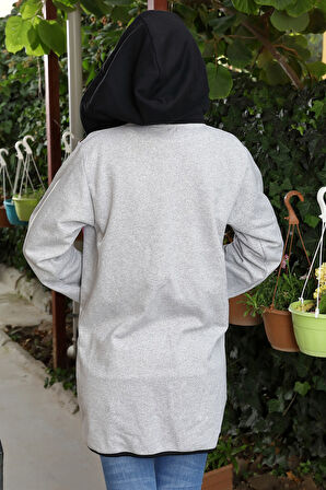 Sezonluk Kapüşonlu Cepli Kadın Uzun Ceket