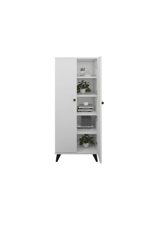 Simple Çok Amaçlı Dolap 4 Raflı 2 Kapaklı 60x30x144 BEYAZ