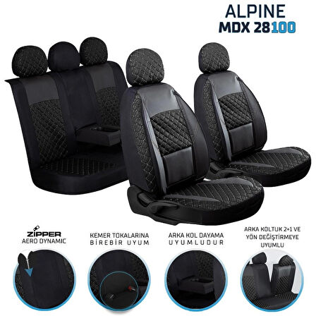 
Ford Mondeo Yeni Uyumlu Yarı Deri Oto Koltuk Kılıfı Ön Arka Set Alpine Model Siyah SC