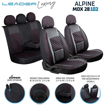 Seat Arona Uyumlu Yarı Deri Oto Koltuk Kılıfı Ön Arka Set Alpine Model Siyah Kırmızı SC