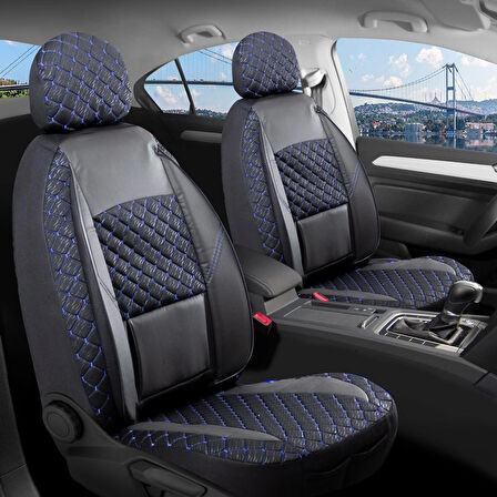 
Fiat Palio Uyumlu Yarı Deri Oto Koltuk Kılıfı Ön Arka Set Alpine Model Siyah Mavi SC