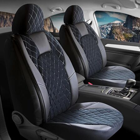 
Suzuki Swift Uyumlu Yarı Deri Oto Koltuk Kılıfı Ön Arka Set Chester Serisi Siyah Beyaz SC