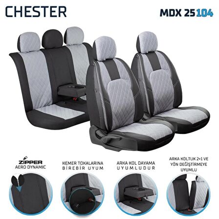 
Renault Clio 2 SEDAN Uyumlu Yarı Deri Oto Koltuk Kılıfı Ön Arka Set Chester Serisi Siyah Füme SC