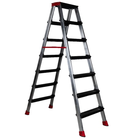 7+7 Çift Çıkışlı Premium Alüminyum Merdiven Siyah Basamak 20X50 Çok Amaçlı/Pratik/Kolay