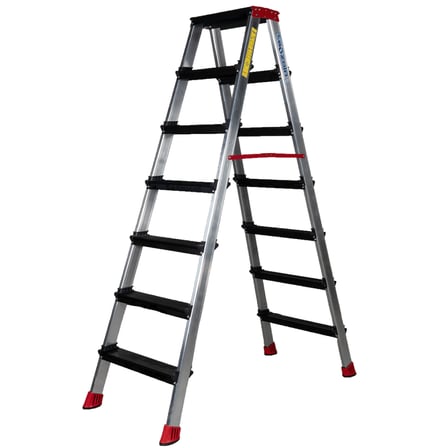 7+7 Çift Çıkışlı Premium Alüminyum Merdiven Siyah Basamak 20X50 Çok Amaçlı/Pratik/Kolay