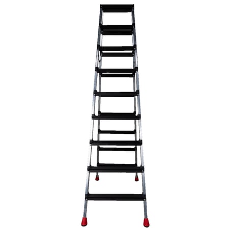 9+9 Çift Çıkışlı Premium Alüminyum Merdiven Siyah Basamak 20X50 Çok Amaçlı/Pratik/Kolay