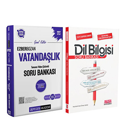 Pegem KPSS Vatandaşlık ve AKM Dil Bilgisi Soru Bankası Seti 2 Kitap