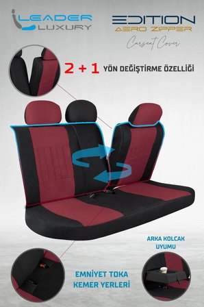Peugeot 307 Station Wagon Tay Tüyü Oto Koltuk Kılıfı Fermuarlı Ön Arka Set Bordo Edition
