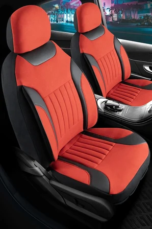 Toyota Corona Tay Tüyü Oto Koltuk Kılıfı Fermuarlı Ön Arka Set Kırmızı Edition