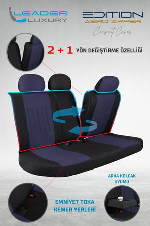 Volkswagen Touareg Tay Tüyü Oto Koltuk Kılıfı Fermuarlı Ön Arka Set Lacivert Edition